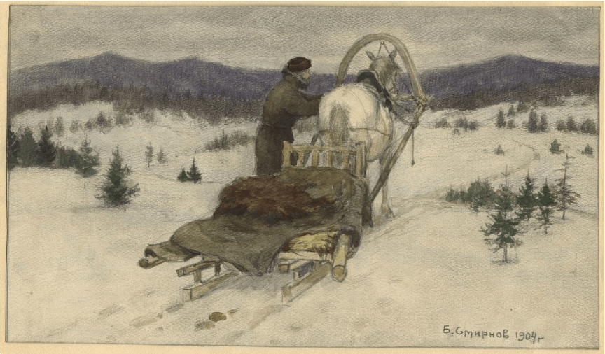 Horse-drawn sleigh in Siberia